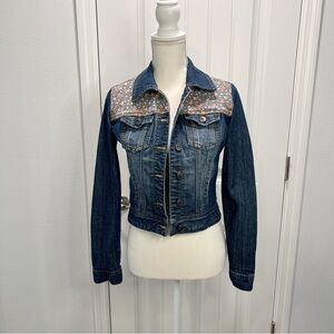 HOT KISS Denim Jean Jacket Junior Women's Size Small Floral Long Sleeve